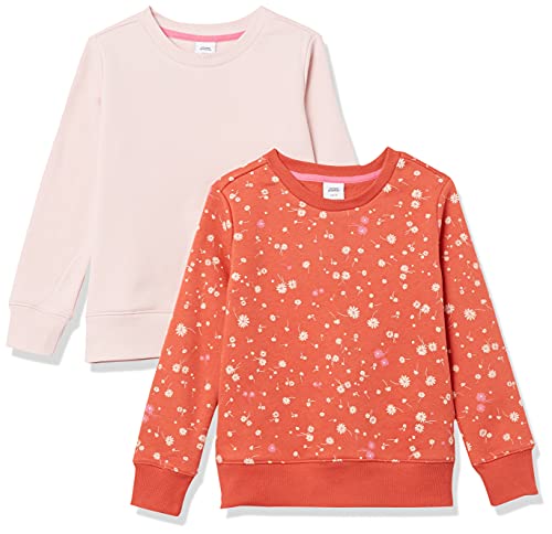 Amazon Essentials Mädchen Sweatshirts aus Fleece mit Rundhalsausschnitt, 2er-Pack, Hellrosa/Orange Floral, 6-7 Jahre von Amazon Essentials