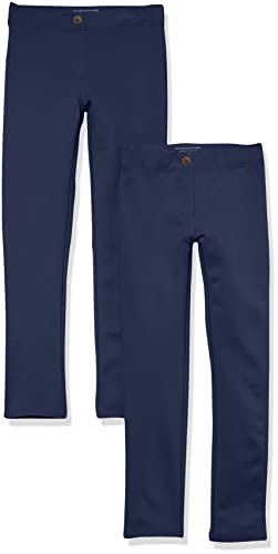 Amazon Essentials Mädchen Uniform-Hose aus Romanit-Strick mit schmaler Passform, 2er-Pack, Marineblau, 5 Jahre von Amazon Essentials