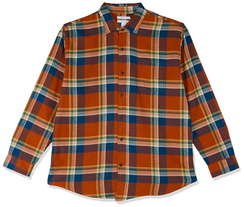 Amazon Essentials Herren Langarmhemd aus Flanell (in Übergröße erhältlich), Blau Rostiges Orange Karo, S von Amazon Essentials