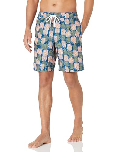 Amazon Essentials Herren Badehose, Schnell Trocknend, 23 cm-Auslauffarben, Marineblau Pfirsich Ananasaufdruck, XL von Amazon Essentials