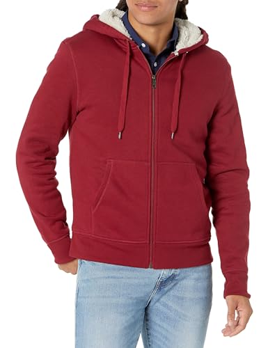 Amazon Essentials Herren Hoodie mit Sherpa-Futter und durchgehendem Reißverschluss, Rot, S von Amazon Essentials