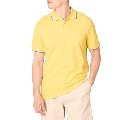 Amazon Essentials Herren Piqué-Poloshirt aus Baumwolle, Schmale Passform, Gelb/Blau/Weiß, M von Amazon Essentials