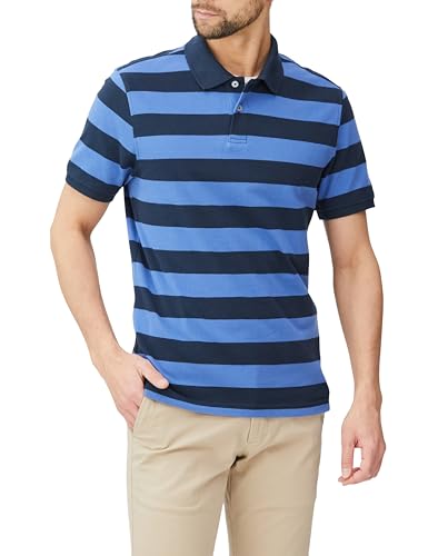 Amazon Essentials Herren Piqué-Poloshirt aus Baumwolle, Schmale Passform, Blau Schwarz Rugby-Streifen, XS von Amazon Essentials