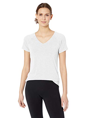 Amazon Essentials Damen Studio T-Shirt lockere Passform Kurze Ärmel leicht V-Ausschnitt, Weiß, M von Amazon Essentials