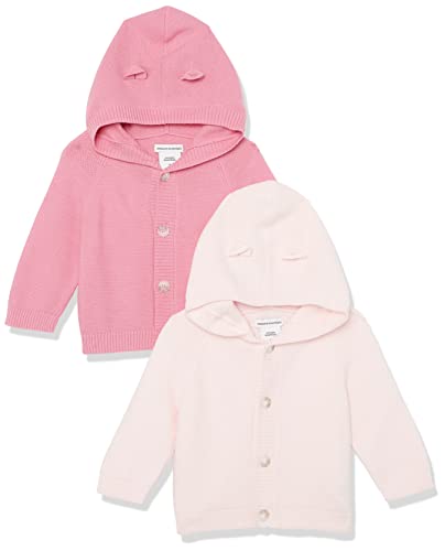 Amazon Essentials Unisex Baby Kapuzenpullover, 2er-Pack, Hellrosa/Staubrosé, 12 Monate von Amazon Essentials