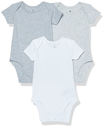 Amazon Essentials Unisex Baby Kurzärmliger Body aus Baumwoll-Stretchjersey (zuvor Amazon Aware), 3er-Pack, Grau Meliert, 12 Monate von Amazon Essentials