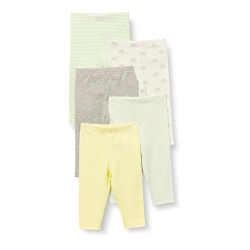 Amazon Essentials Unisex Baby Leggings, 5er-Pack, Blassblau/Blau Streifen/Gebrochenes Weiß Nilpferd/Grau Meliert/Lindgrün Punkte, Frühchen von Amazon Essentials