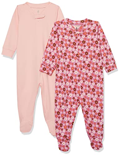 Amazon Essentials Unisex Baby Strampler mit Füßen aus Bio-Baumwolle (zuvor Amazon Aware), 2er-Pack, Hellrosa/Rosa Blumenaufdruck, 0 Monate von Amazon Essentials