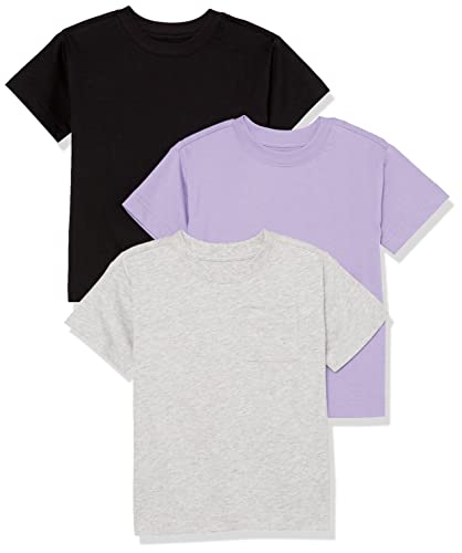 Amazon Essentials Unisex Kinder Kurzärmeliges Sport-T-Shirt, 3er-Pack, Grau Meliert/Purpur/Schwarz, 4 Jahre von Amazon Essentials