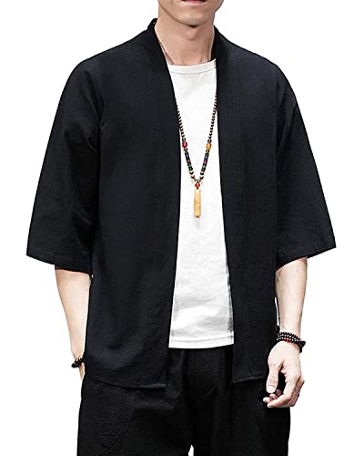 Ambcol Herren-Kimono-Jacken, Cardigan, leicht, lässig, Baumwoll-Leinen-Mischung, 3/4-Ärmel, offene Vorderseite, Mantel Outwear, 12-schwarz, Medium Ambcol Herren-Kimono-Jacken, Cardigan, leicht, lässig, Baumwoll-Leinen-Mischung, 3/4-Ärmel, offene Vorderseite, Mantel Outwear, 12-schwarz, Medium von Ambcol