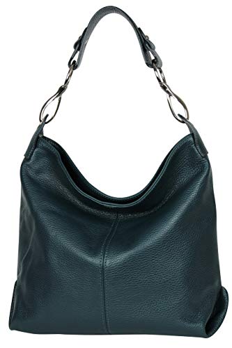 AmbraModa GL033 - Damen echt Ledertasche Handtasche Schultertasche Henkeltasche Beutel (Petrol) von AMBRA Moda