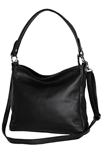 AmbraModa GL35 - Damen Handtasche Schultertasche Umhängetasche aus genarbtem Rindsleder (Schwarz) von AMBRA Moda