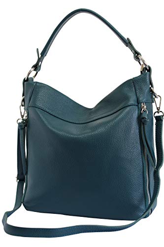 AmbraModa GLX_3 - Damen Handtasche Schultertasche Beutel Hobo bag Umhängetasche aus echtem Leder (Petrol) von AMBRA Moda