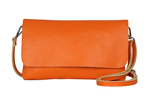 AmbraModa GLX11 - Crossbodytas, Clutch, telefoontas van echt leer met afneembaar en verstelbare schouderriem, passend voor mobiele telefoons en tablets tot 7 inch (Orange) von AMBRA Moda