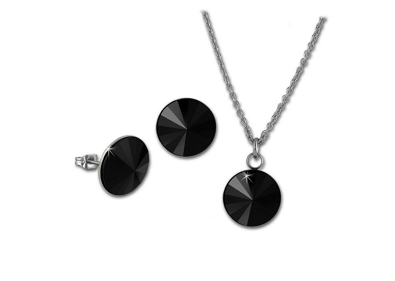 Amello Schmuckset Amello Edelstahl Schmuckset Ohrring, Kette (Schmuckset, 2-tlg., Schmucksets), Damen Schmucksets, Edelstahl (Stainless Steel), Farbe: schwarz von Amello