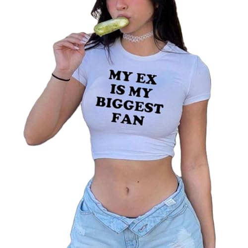 Y2k Baby-T-Shirts für Damen, niedlicher Buchstaben-Grafik, bauchfreies Top, sexy, kurzärmelig, schmale Passform, Grunge-T-Shirt, E Girl Going Out, My Ex is My Biggest Fan Weiß, Groß Y2k Baby-T-Shirts für Damen, niedlicher Buchstaben-Grafik, bauchfreies Top, sexy, kurzärmelig, schmale Passform, Grunge-T-Shirt, E Girl Going Out, My Ex is My Biggest Fan Weiß, Groß von Amiblvowa