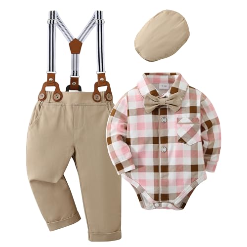 Amissz Baby Jungen Anzug Bekleidungssets, 4tlg Hochzeit Festliche Taufanzug Strampler mit Fliege+ Langarm Hemd + Hosenträger Hosen Khaki, 3-6 Monate Amissz Baby Jungen Anzug Bekleidungssets, 4tlg Hochzeit Festliche Taufanzug Strampler mit Fliege+ Langarm Hemd + Hosenträger Hosen Khaki, 3-6 Monate von Amissz