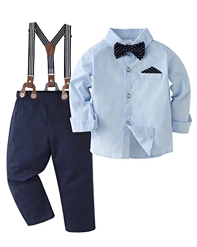 Amissz Baby Jungen Gentleman Set, Kinder Festliche Kleidung Taufkleidung Anzug Langärmeliges Shirt & Hosen Outfit Blau, 9-10 Jahre von Amissz