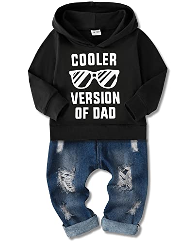 Amissz Babykleidung Set für Baby Jungen Kleidung Outfit, Kinder Jungen Lange Ärmel Brief Print Kapuzenpullover Top + Jeans Hose Bekleidung Weiß 12-18 Monate von Amissz