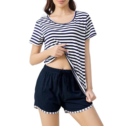 Amissz Pyjama Shorts Damen Shorty Damen NachtwäSche SchlafanzüGe für Sommer Wimperndruck Damenschlafanzug Zweiteiliger Pyjama Set Sleepwear Hausanzug Loungewear Amissz Pyjama Shorts Damen Shorty Damen NachtwäSche SchlafanzüGe für Sommer Wimperndruck Damenschlafanzug Zweiteiliger Pyjama Set Sleepwear Hausanzug Loungewear von Amissz