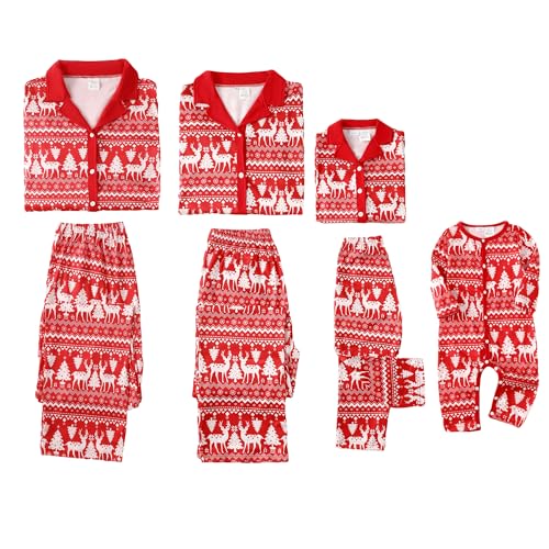 Amissz Weihnachten Familien-Schlafanzug, Familie Weihnachtliche Pyjamas Kleidung, Bedruckte Weihnachts-Nachtwäsche Outfits für Damen Herren Baby Jungen Mädchen Rosa für Mama L von Amissz