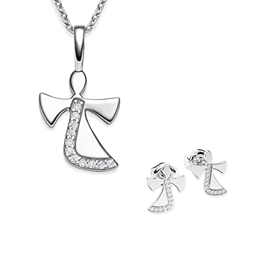 Amoonic Schmuckset Mädchen Silber 925 Engel Kette Kommunion Geschenke für Mädchen Schmuck Schutzengel Kette Kinder Geschenke Taufe Mädchen Geschenke zur Geburt Mädchen Kinderkette Halskette Ohrringe von Amoonic