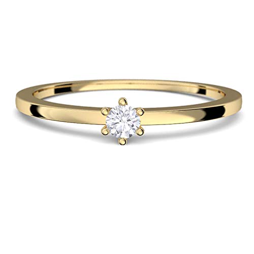 Goldring Damen 585 Verlobungsringe Gold Diamant 0,05 Carat H/si **sehr gute Qualität** +inkl. Luxusetui+ Diamantring solitär schmal dünn Goldring Diamant Ring Gold Diamantring Gelbgold FF50GG585BRFA52 von Amoonic