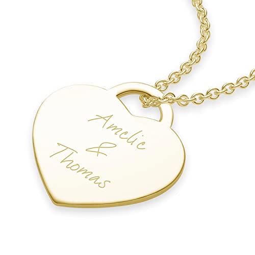 Amoonic Namenskette Gold (Silber 925 vergoldet) Herz-Kette mit Gravur Gold für 2 o. 3 Wunsch-Namen Kinder Mütter Freundin Mädchen Schmuck Name Halskette Frauen personalisierte individuelle Geschenke von Amoonic