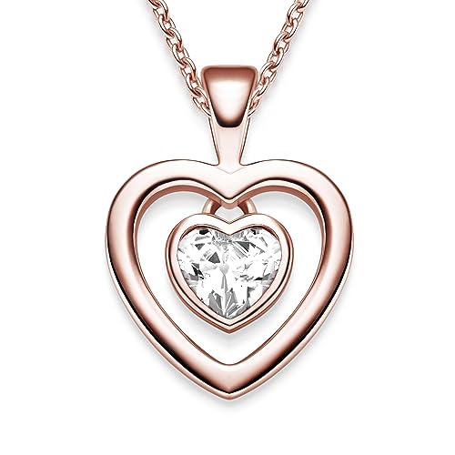 Amoonic Damen Herzkette *Emotion* aus Silber 925 Rosegold vergoldet mit Zirkonia Herz-Anhänger I Eine Halskette zum Verlieben | Edles Liebesgeschenk von Amoonic