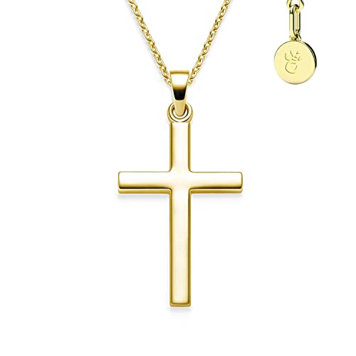 Amoonic Kreuz Kette Mädchen Gold (Silber 925 vergoldet) | Kreuz-Anhänger Halskette | Kinder-Schmuck Erst-Kommunion Tauf-Geschenk Konfirmation Firmung Geburt Taufe | Goldkette Kreuzkette Taufkette von Amoonic