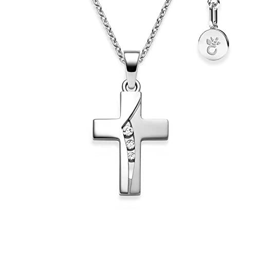 Amoonic Kreuz Kette Mädchen echt Silber 925 | Kreuz-Anhänger Halskette Kreuzkette | Kinder-Schmuck Erst-Kommunion Tauf-Geschenk Konfirmation Firmung Geburt Taufe | individuelle Gravur von Amoonic