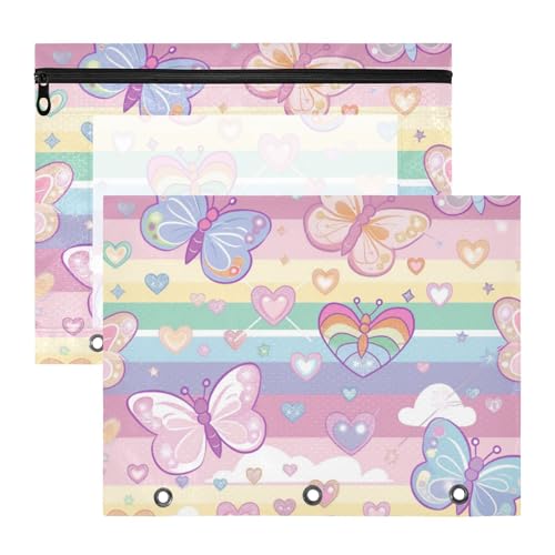 Amooorous Bindertaschen mit Reißverschluss, Stifthalter für A4-Papier, Briefe, 2 Stück, für Lehrer, Zuhause, Schmetterlinge, Blumen, Cartoon, Regenbogenstreifen Amooorous Bindertaschen mit Reißverschluss, Stifthalter für A4-Papier, Briefe, 2 Stück, für Lehrer, Zuhause, Schmetterlinge, Blumen, Cartoon, Regenbogenstreifen von Amooorous