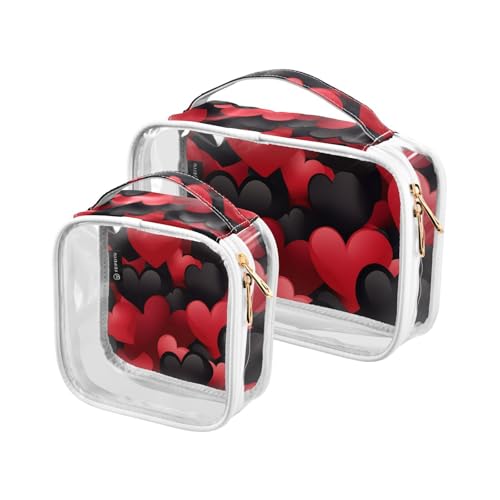Amooorous Bolsa de Maquillaje Kulturbeutel für Herren, Rot, Schwarz, Herz, transparent, dekorativ, TSA-geprüft, wiederverwendbar, Kosmetiktasche, Reisetasche, Rasierzubehör, 2 Stück, Rotes, schwarzes Amooorous Bolsa de Maquillaje Kulturbeutel für Herren, Rot, Schwarz, Herz, transparent, dekorativ, TSA-geprüft, wiederverwendbar, Kosmetiktasche, Reisetasche, Rasierzubehör, 2 Stück, Rotes, schwarzes von Amooorous