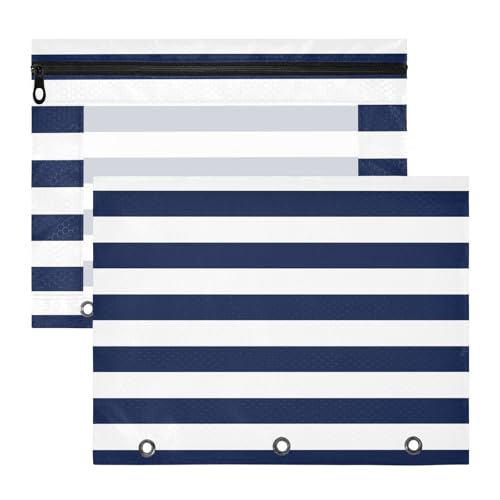 Amooorous Federmäppchen mit 3 verstärkten Ösen, 3 Locher für A4-Papier, Briefe, 2 Stück, Studenten, Büro, marineblau und weiß gestreift Amooorous Federmäppchen mit 3 verstärkten Ösen, 3 Locher für A4-Papier, Briefe, 2 Stück, Studenten, Büro, marineblau und weiß gestreift von Amooorous
