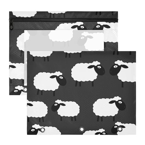 Amooorous Federmäppchen mit glatten Reißverschlüssen, 3 Ringen, Tasche für A4-Papier, Briefe, 2 Stück, Studenten, Klassenzimmer, Schwarz-Weiß-Schaf, Schiefer Amooorous Federmäppchen mit glatten Reißverschlüssen, 3 Ringen, Tasche für A4-Papier, Briefe, 2 Stück, Studenten, Klassenzimmer, Schwarz-Weiß-Schaf, Schiefer von Amooorous