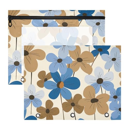 Amooorous Ordner mit Reißverschluss, Aufbewahrungstasche für A4-Papier, Briefe, 2 Stück, Studenten, Büro, Blau, Braun, Retro-Blumen Amooorous Ordner mit Reißverschluss, Aufbewahrungstasche für A4-Papier, Briefe, 2 Stück, Studenten, Büro, Blau, Braun, Retro-Blumen von Amooorous