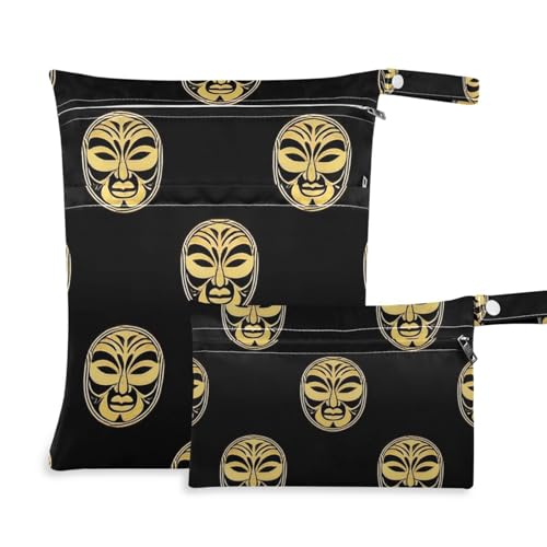 Amooorous Wasserdichte Baby-Wickeltasche, Tribal-Stil, lustige Maske, 2 Stück, Reiseutensilien für Babys mit Griffen für Kita, Baden Amooorous Wasserdichte Baby-Wickeltasche, Tribal-Stil, lustige Maske, 2 Stück, Reiseutensilien für Babys mit Griffen für Kita, Baden von Amooorous