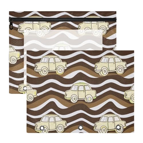 Federmäppchen mit 3 Löchern, für A4-Papier, Briefe, 2 Stück, Lehrer, Klasse, Wellenmuster, Cartoon-Auto, Khaki Federmäppchen mit 3 Löchern, für A4-Papier, Briefe, 2 Stück, Lehrer, Klasse, Wellenmuster, Cartoon-Auto, Khaki von Amooorous