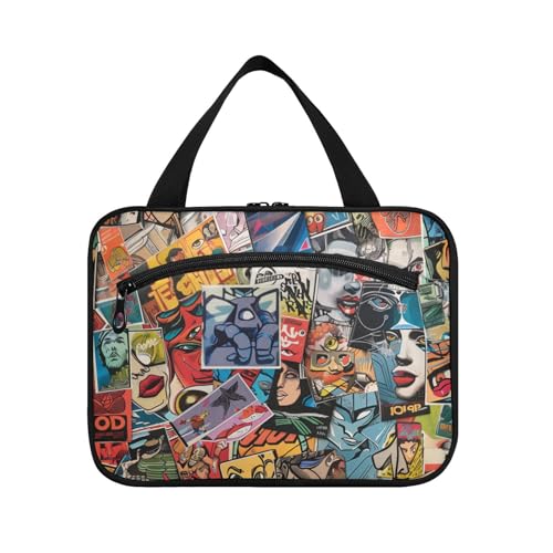 Kulturbeutel für Herren, Cartoon-Motiv, bunt, Collage, zum Aufhängen, mit Haken, Designer-Zubehör, Kulturbeutel zum Aufhängen, für Reisen, ein Muss für Hotel, Bolsa para maquillaje L Kulturbeutel für Herren, Cartoon-Motiv, bunt, Collage, zum Aufhängen, mit Haken, Designer-Zubehör, Kulturbeutel zum Aufhängen, für Reisen, ein Muss für Hotel, Bolsa para maquillaje L von Amooorous