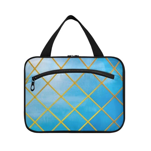 Kulturbeutel zum Aufhängen, groß, mit Haken, kompakter Designer-Kulturbeutel mit Farbverlauf, blauer Würfel, Reisezubehör für Damen, Reisezubehör, Größe L Kulturbeutel zum Aufhängen, groß, mit Haken, kompakter Designer-Kulturbeutel mit Farbverlauf, blauer Würfel, Reisezubehör für Damen, Reisezubehör, Größe L von Amooorous