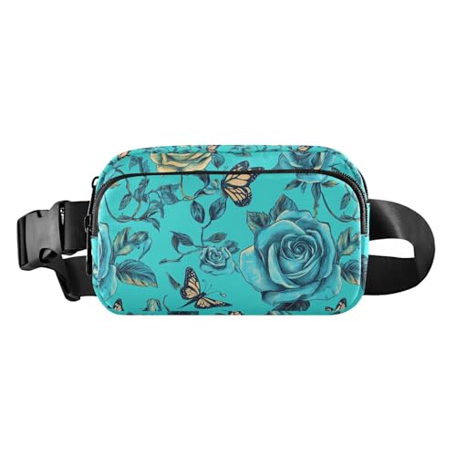 Modische Hüfttasche für Damen und Herren mit süßem Rosen- und Schmetterlings-Motiv, wasserabweisend, mit verstellbarem Gurt, für Reisen, Einkaufen, Laufen Modische Hüfttasche für Damen und Herren mit süßem Rosen- und Schmetterlings-Motiv, wasserabweisend, mit verstellbarem Gurt, für Reisen, Einkaufen, Laufen von Amooorous