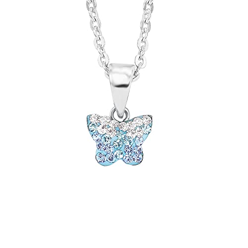 Amor Kette mit Anhänger 925 Sterling Silber Mädchen Kinder Halsschmuck, mit Preciosa, 35+3 cm, Blau, Schmetterling, Kommt in Schmuck Geschenk Box, 9540808 von Amor