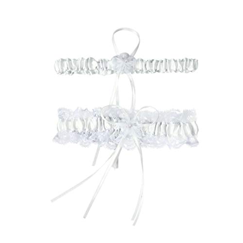 Amosfun 1 Paar Brautstrumpfbänder Gürtel Spitze Oberschenkel Ring Floral Bein Band für Hochzeit Party, weiß, 33 von Amosfun