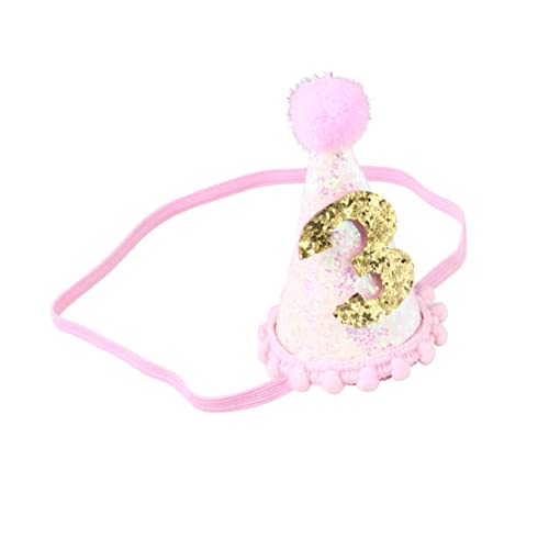 Amosfun 1Stk Hut funkelndes Tiara-Stirnband funkelnde Babymütze 3. Geburtstag goldene Haargummis rosa Haarschmuck Plüschball-Geburtstagsmütze Kopfbedeckung Plüschkugel Kind von Amosfun