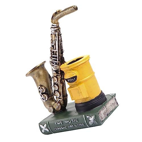 Amosfun 1stk Vintage Stifthalter Vintage Bleistiftbecher Schmuck-Organizer-Fach Saxofon-stifthalter Saxophonförmiges Ornament Stationärer Becher Etui Karikatur Student Harz Musikinstrument von Amosfun