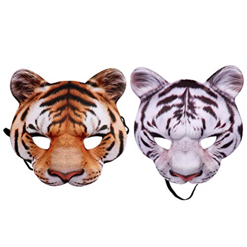 Amosfun 2 Stück Tiger Maske Tier Halbmaske Neuheit Halloween Maskerade Cosplay Kostüm Requisite für Halloween Partyzubehör von Amosfun