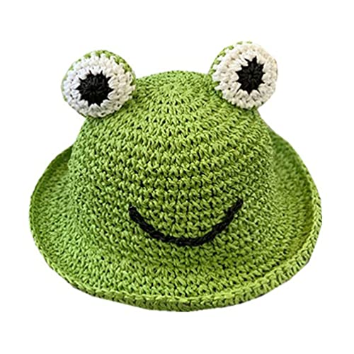 Amosfun Froschhut Fischerhut Strandhut Strohhut für Frauen niedlicher Frosch-Fischerhut breite Krempe Strand Sonnenhut für Baby Teenager Mädchen grün von Amosfun