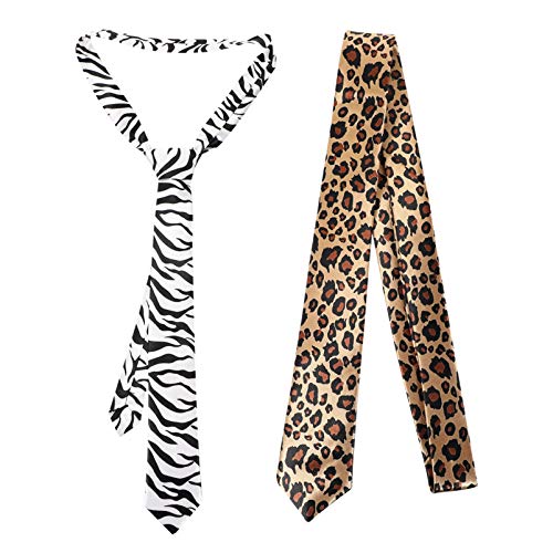 Amosfun Herren Krawatten Anzugzubehör Zebra-Leopardenmuster Krawatte Slim Neck Tie für Hochzeit Geburtstag Unisex Party Zubehör 2 Stück von Amosfun