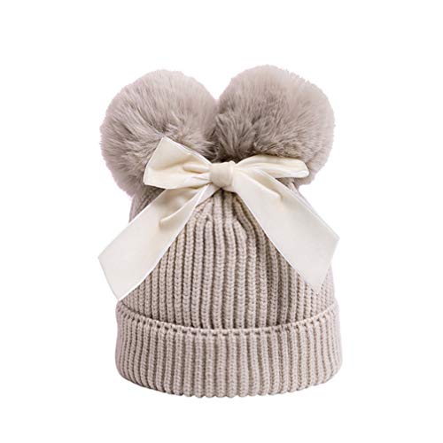 Amosfun Kids Pom Pom Beanie Hat with Bow Winter Cap for Child Baby Boy Girl Outdoor Ski Warm Knitting Hat (Beige) von Amosfun