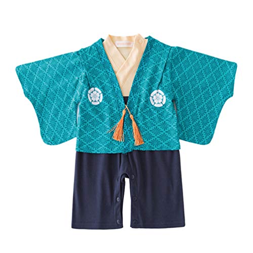 Amosfun japanischer Kimono-Strampelanzug für Neugeborene und Kleinkinder, japanischer Schlafanzug für Jungen, Kimono-Kostüm mit blauem Mantel Gr. 70 cm, Bild 1 von Amosfun